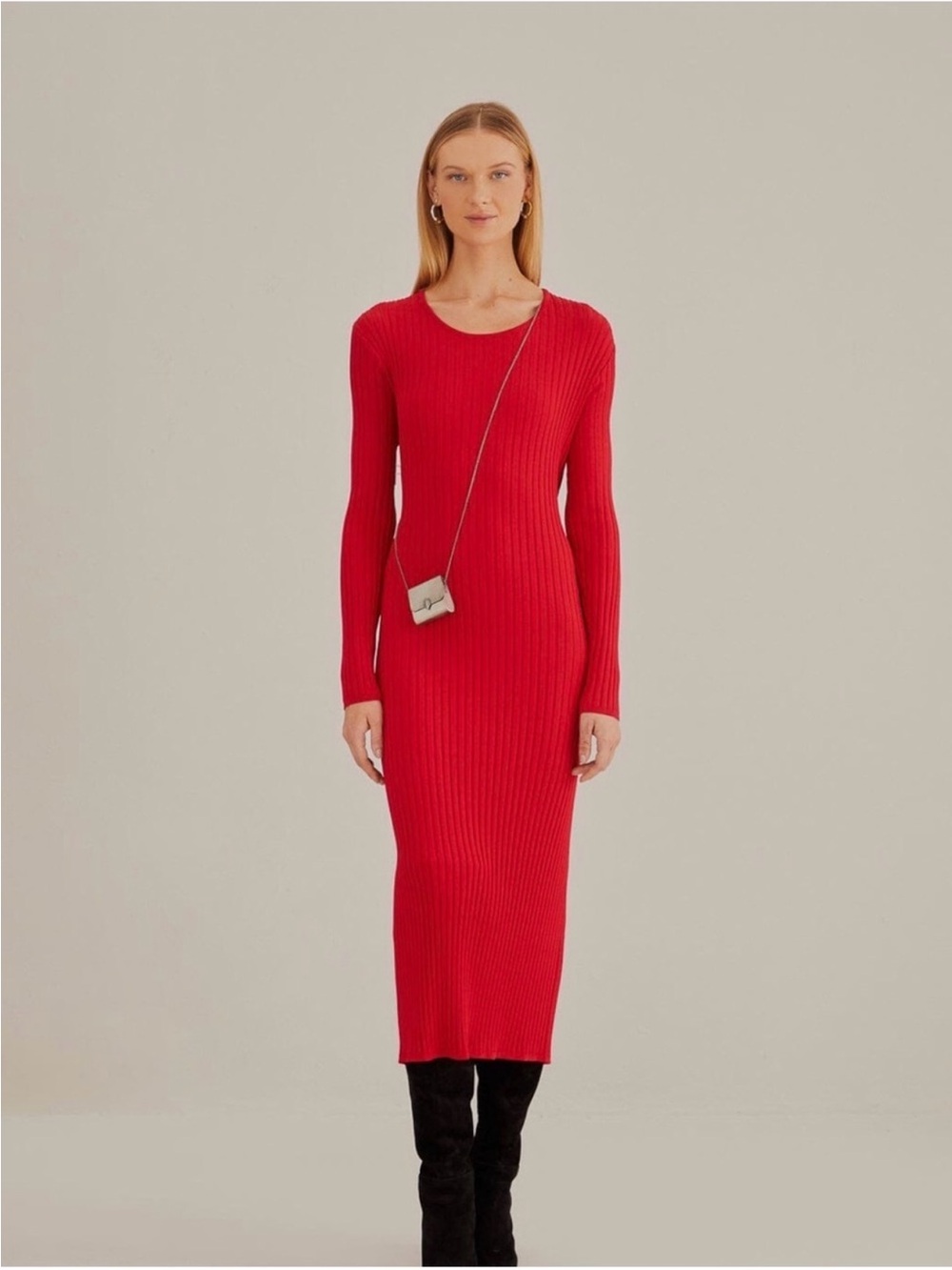 Farm Rio Red Knit Midi Dress